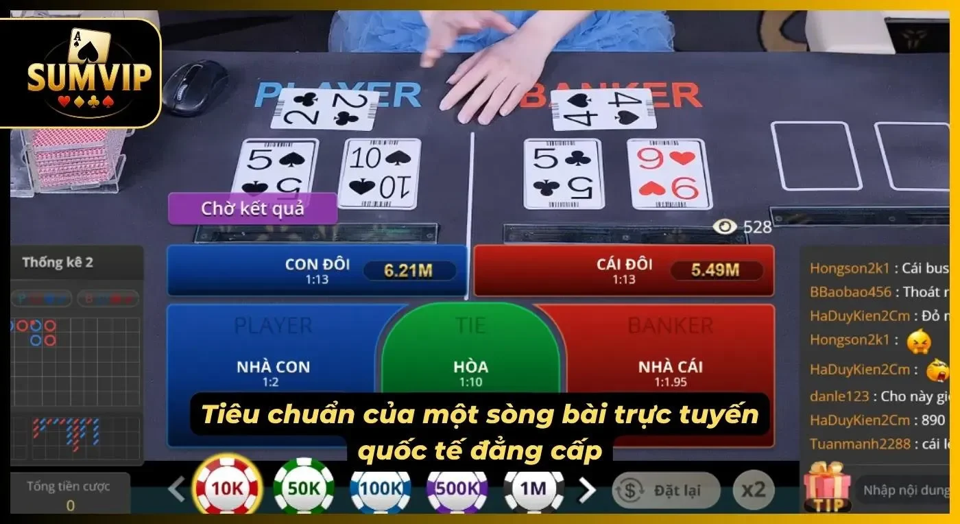 Bàn Baccarat SUMVIP với cửa Player, Banker, Tie và các mệnh giá chip