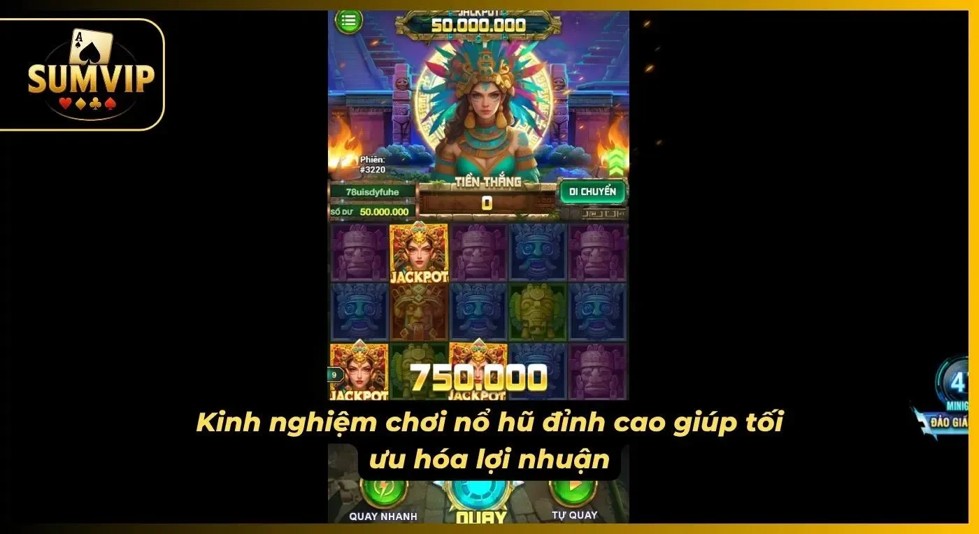 Khung quay slot với biểu tượng Jackpot và các nút điều khiển trên SUMVIP