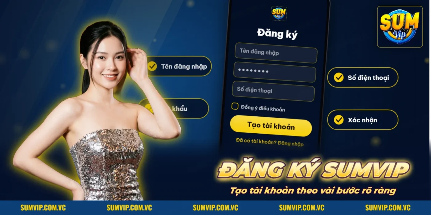 Màn hình đăng ký và đăng nhập tài khoản SUMVIP trên điện thoại Màn hình đăng ký và đăng nhập tài khoản SUMVIP trên điện thoại